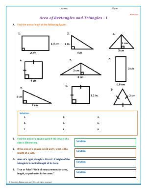 area of rectangles and triangles worksheet pdf